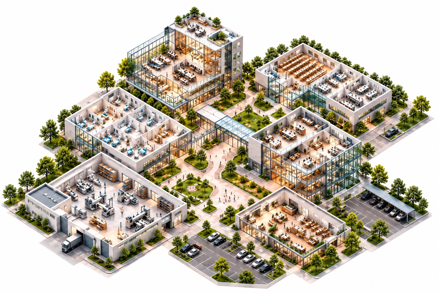 Six isometric industry environments